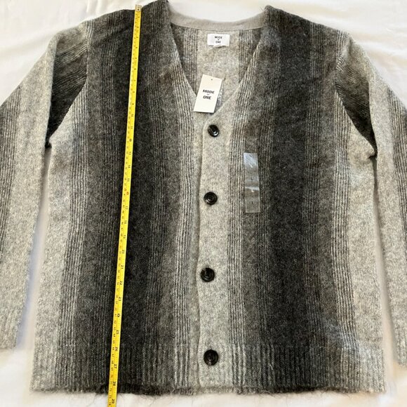 Mode of One Men's Long Sleeve Relaxed Fit Stripe Cardigan Bright White Size L - Picture 2 of 7
